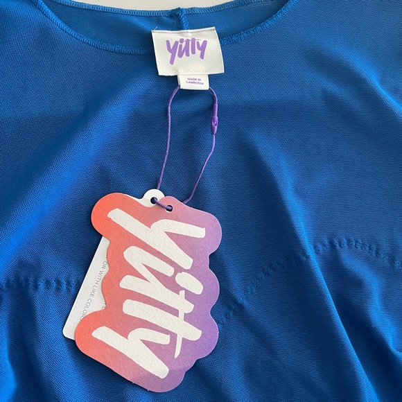 Yitty Mesh Me Smoothing Sleeved Thong Bodysuit In Bright Ass Blue Size Small NWT - Picture 8 of 12